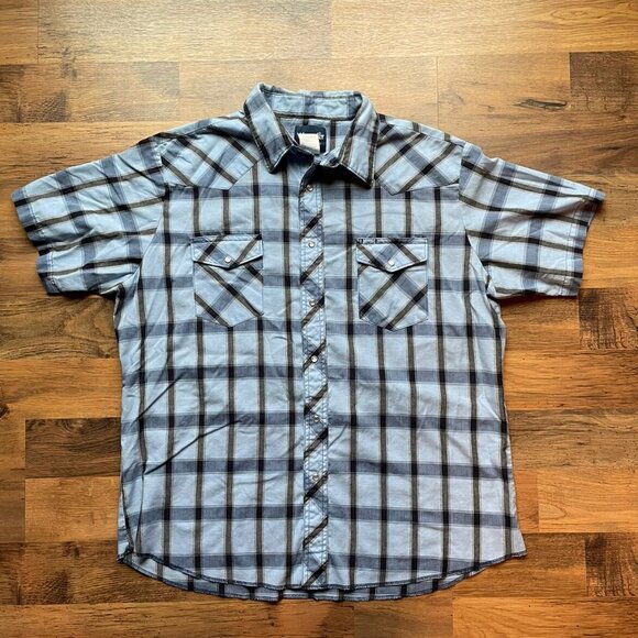 Wrangler Pearl Snap Shirt Mens XL Blue Plaid Western Short Sleeve Cowboy Rodeo - Picture 1 of 8